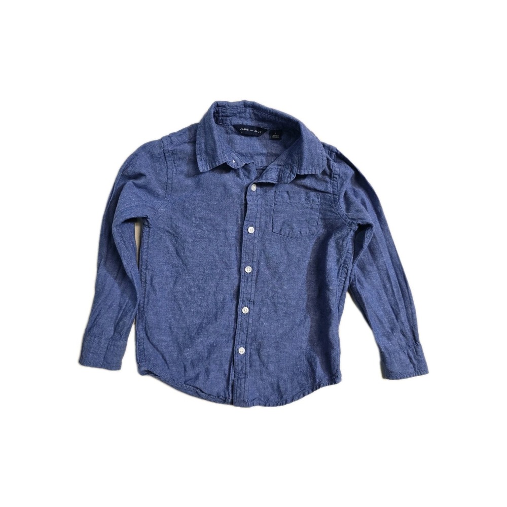 Janie And Jack Boys Linen Shirt Long-Sleeve Button Up 4‎ Blue